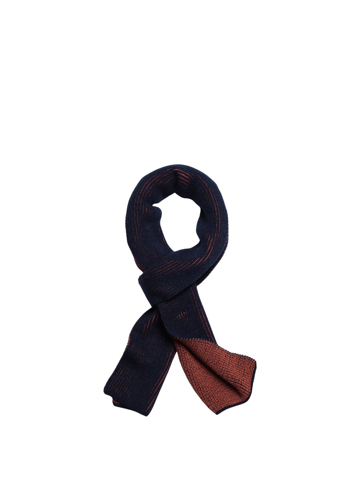 Ribbed Knit Scarf in Navy Iris/Burnt Orange from Far Afield