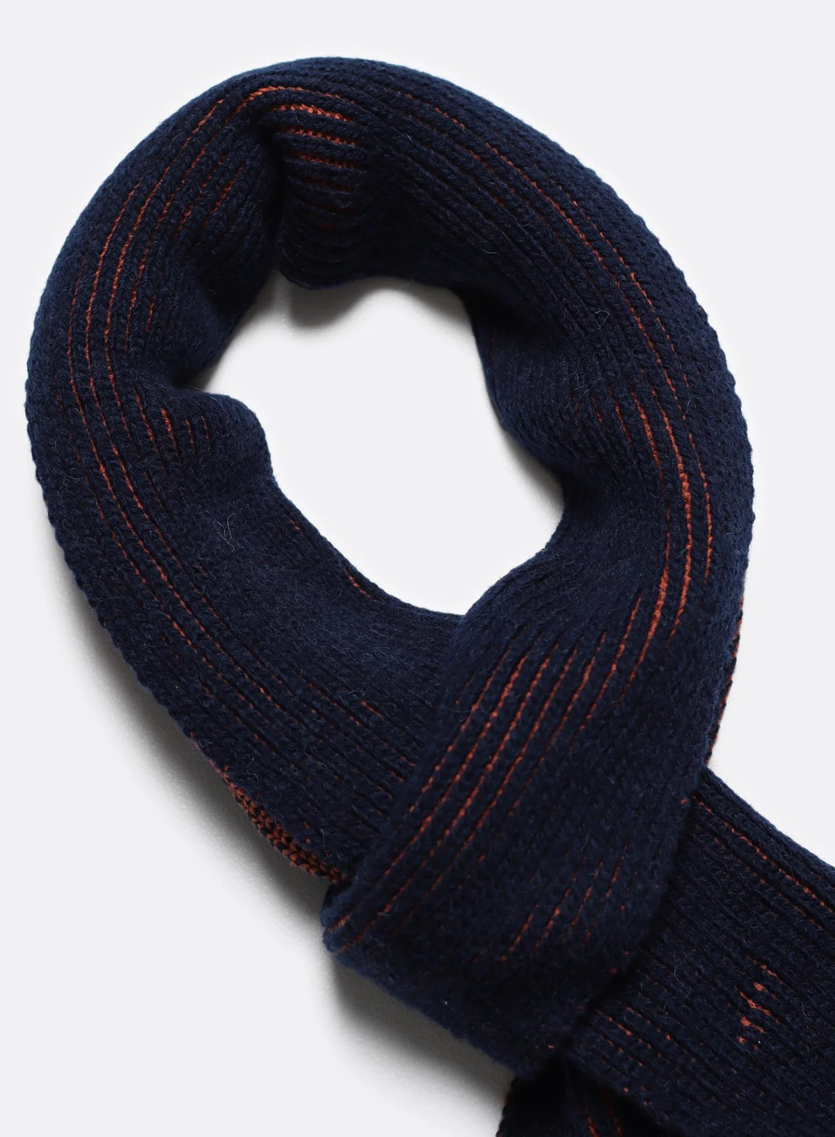Ribbed Knit Scarf in Navy Iris/Burnt Orange from Far Afield