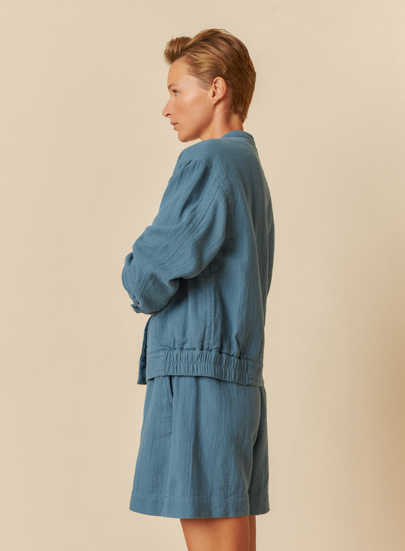 Panama Bomber Jacket in Indigo Blue from Indi & Cold