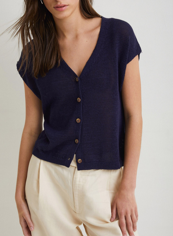 Lima V-Neck Top in Navy from Yerse