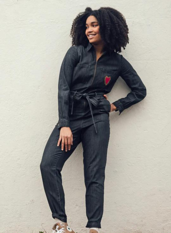 Anwen Boilersuit in Washed Black Heart Burst from Sugarhill