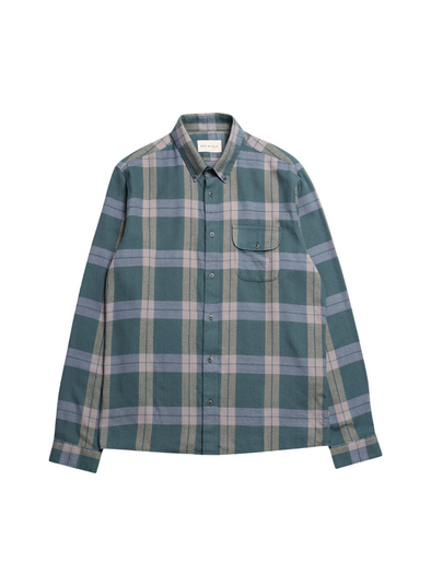 Larry Check Shirt in Forest Green/Silver Blue from Far Afield