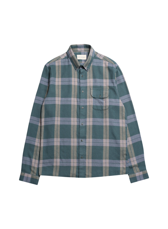 Larry Check Shirt in Forest Green/Silver Blue from Far Afield