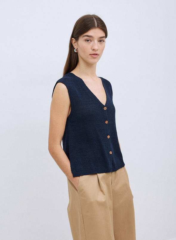 Lima Knit Button Vest in Navy from Yerse