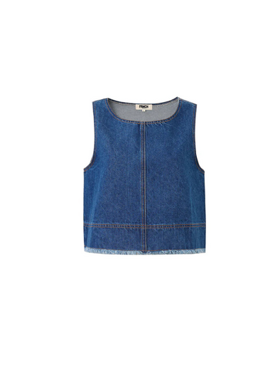 Dafne Cropped Denim Top in Blue Jean from FRNCH
