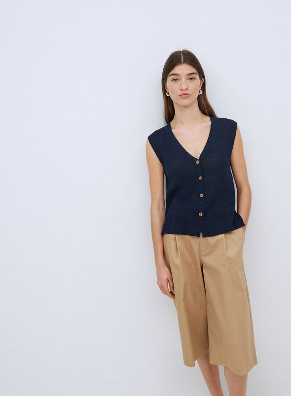 Lima Knit Button Vest in Navy from Yerse