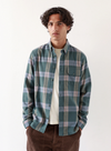 Larry Check Shirt in Forest Green/Silver Blue from Far Afield