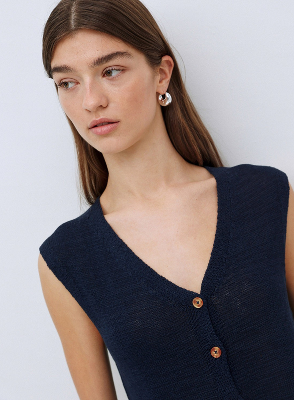 Lima Knit Button Vest in Navy from Yerse