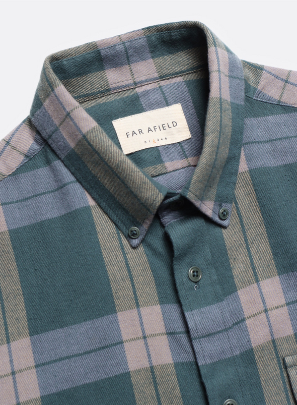 Larry Check Shirt in Forest Green/Silver Blue from Far Afield