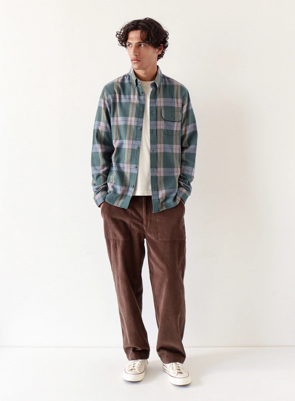 Larry Check Shirt in Forest Green/Silver Blue from Far Afield