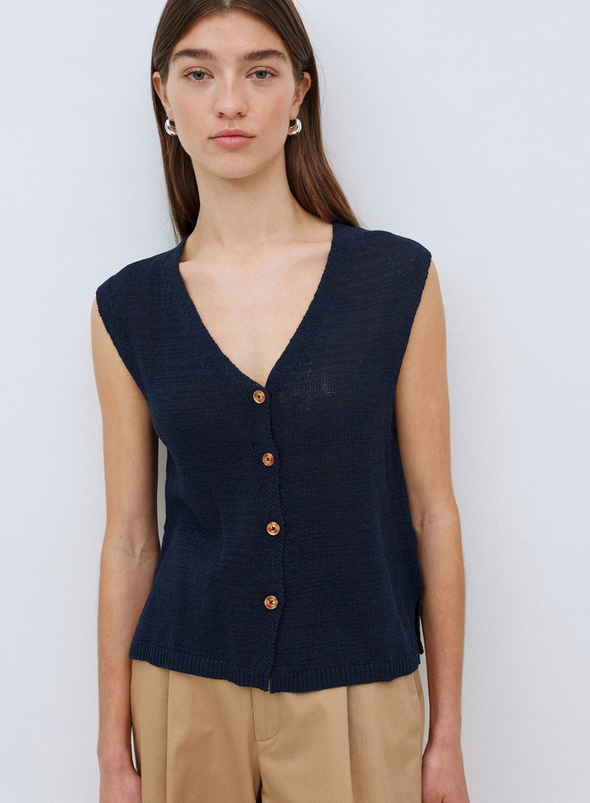 Lima Knit Button Vest in Navy from Yerse