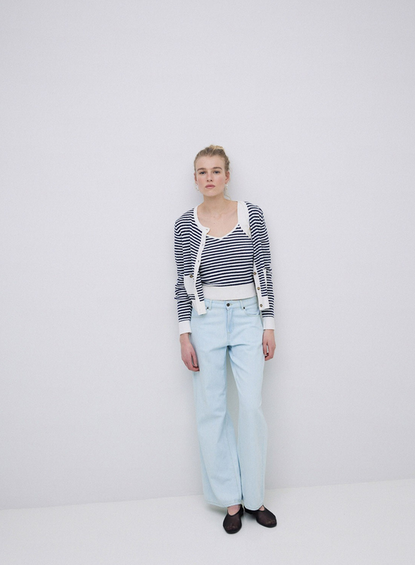 Riz Cardigan in Navy/Crudo Stripe from Yerse