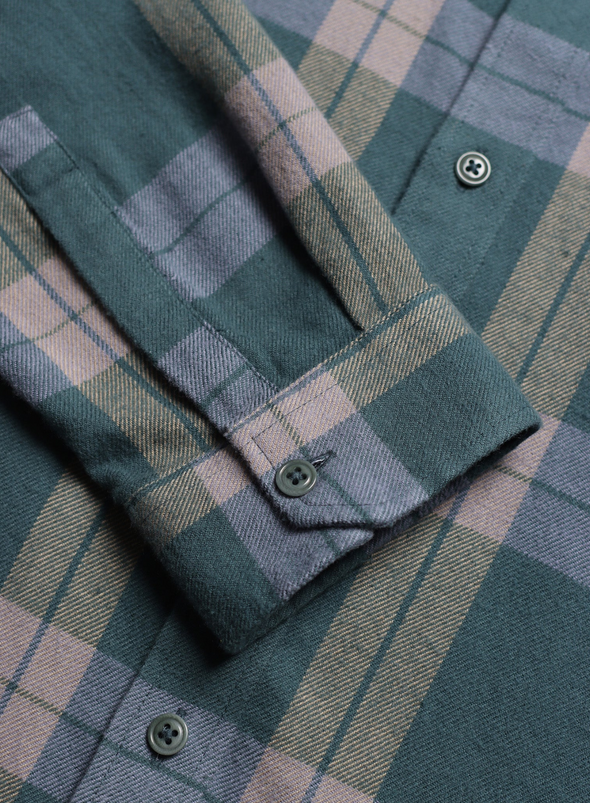 Larry Check Shirt in Forest Green/Silver Blue from Far Afield