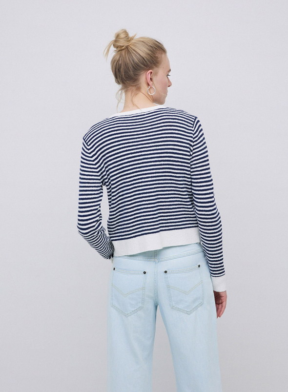 Riz Cardigan in Navy/Crudo Stripe from Yerse