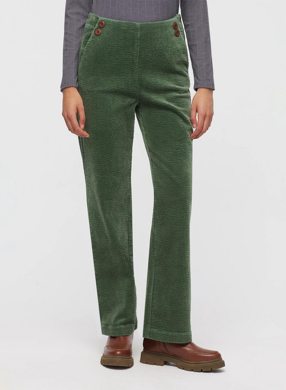 Corduroy Pants with Side Buttons in Green from Nice Things