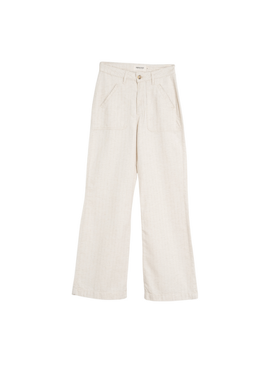 Pinstripe Twill Wide Leg Trousers in Crudo from Indi & Cold