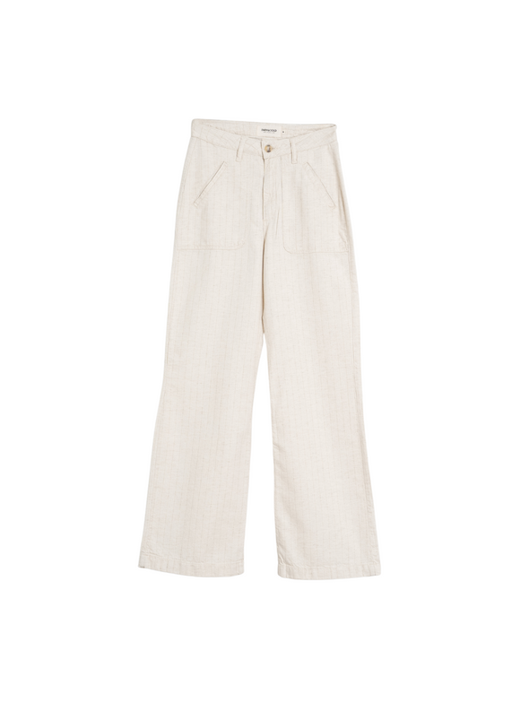 Pinstripe Twill Wide Leg Trousers in Crudo from Indi & Cold