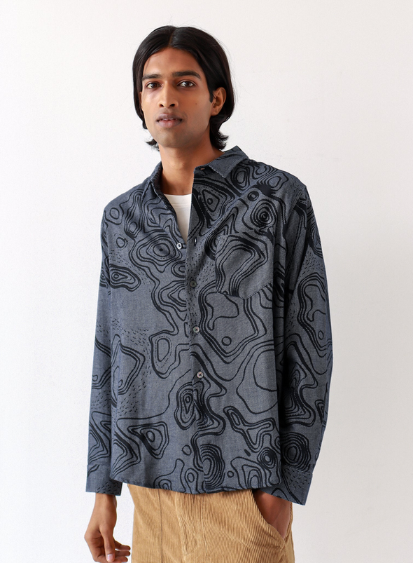Day Shirt Contours Print in Navy Iris from Far Afield