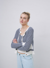 Riz Cardigan in Navy/Crudo Stripe from Yerse