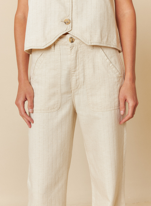 Pinstripe Twill Wide Leg Trousers in Crudo from Indi & Cold
