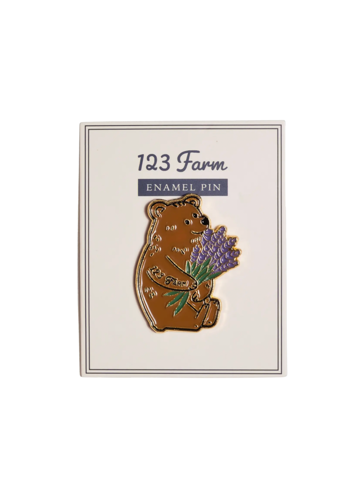 123 Farm Bear Holding Lavender Enamel Pin