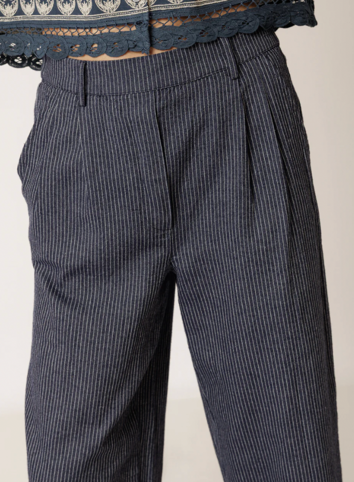 Indi & Cold Stripped Trouser in Indigo