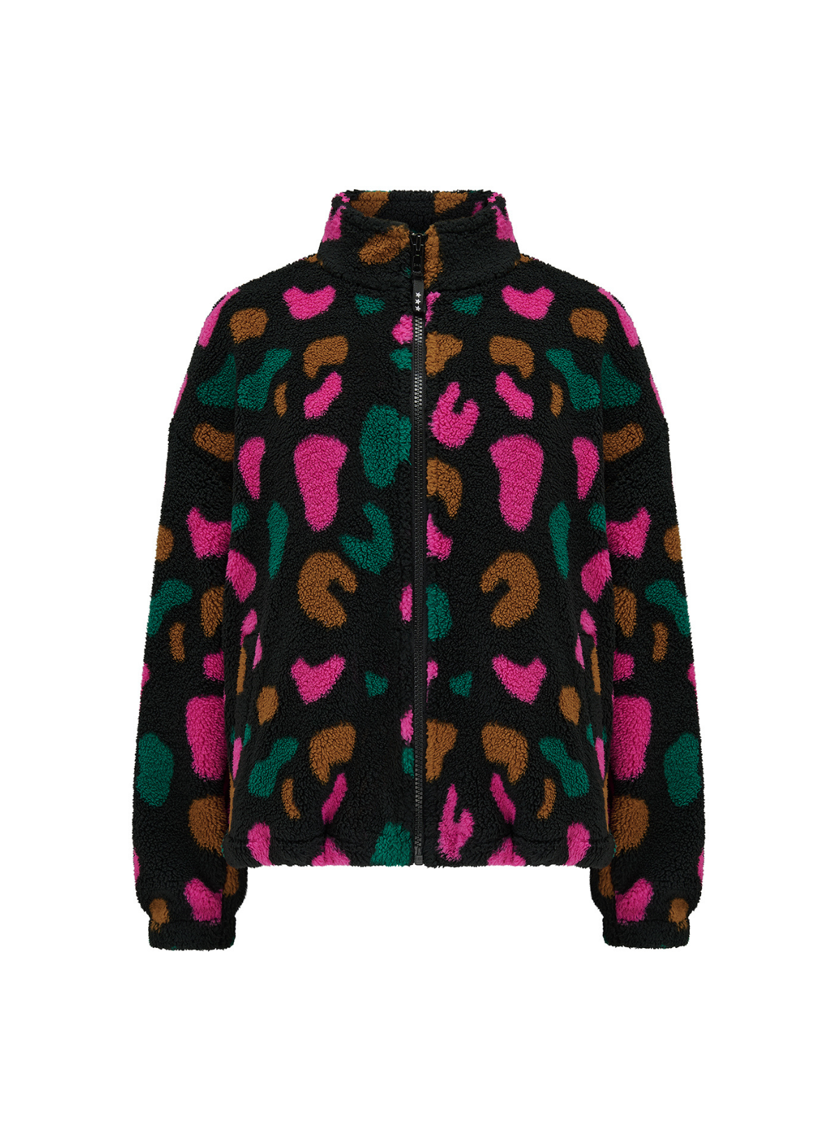 Hartley Zip Up Fleece in Black, Colourful Shapes from Sugarhill