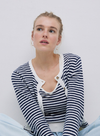 Riz Cardigan in Navy/Crudo Stripe from Yerse