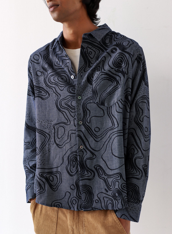 Day Shirt Contours Print in Navy Iris from Far Afield