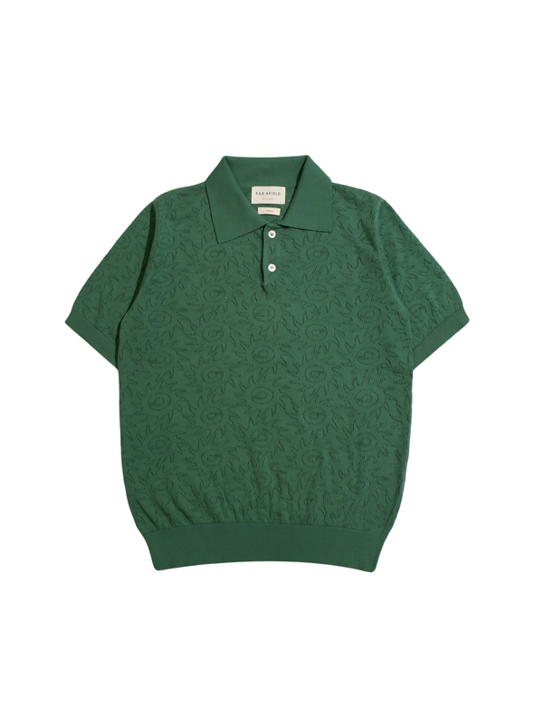 Belser Knitted S/S Polo in Tropical Green Sun Swirls from Far Afield