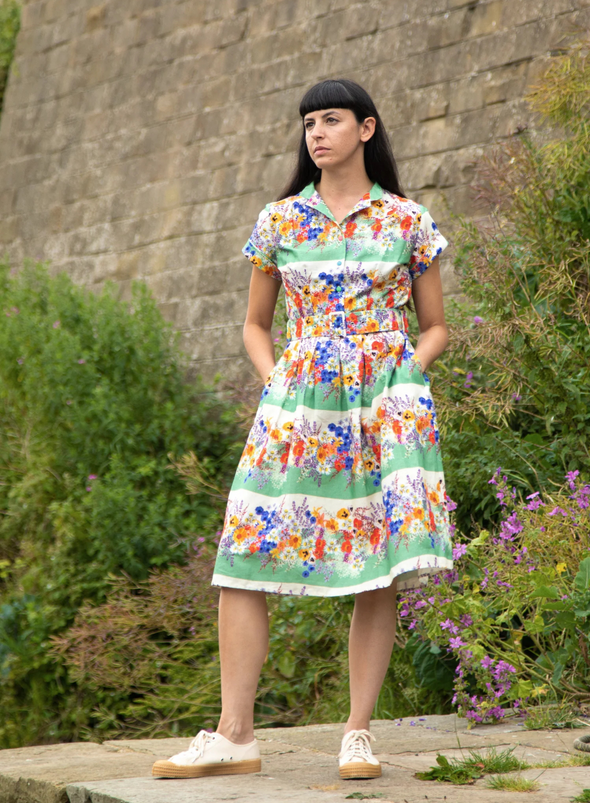 Louise Dress in Green Edible Flowers from Palava