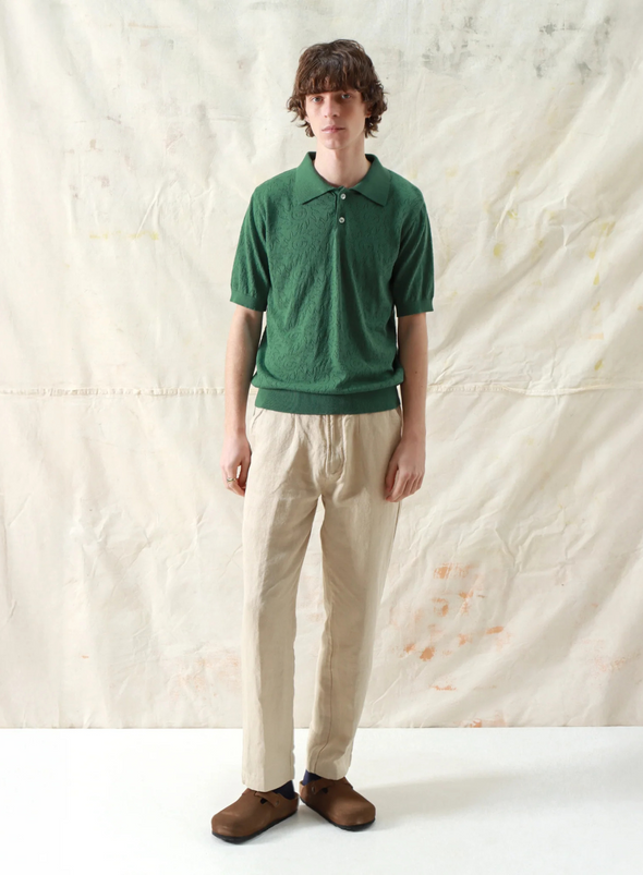 Belser Knitted S/S Polo in Tropical Green Sun Swirls from Far Afield