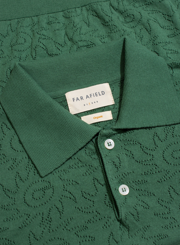 Belser Knitted S/S Polo in Tropical Green Sun Swirls from Far Afield