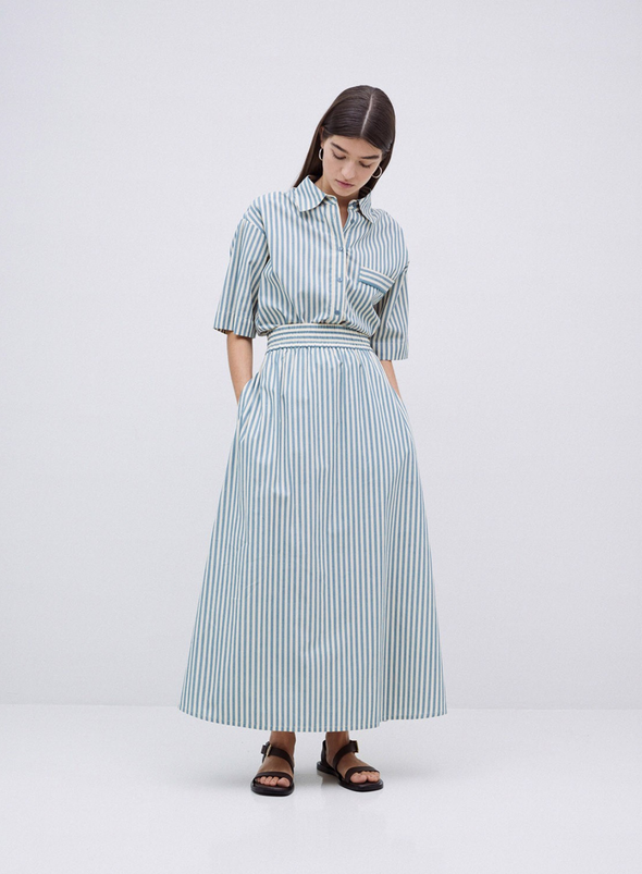 Bubble Long Skirt in Green Stripes from Yerse