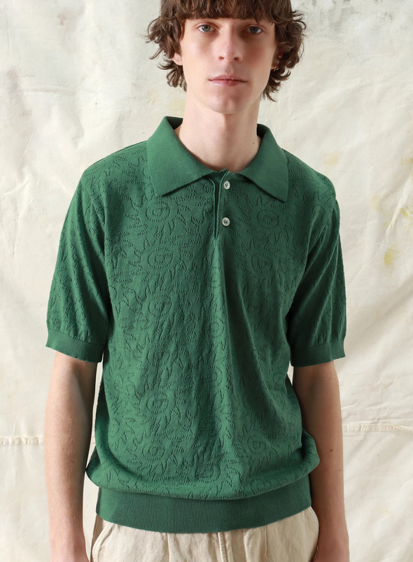 Belser Knitted S/S Polo in Tropical Green Sun Swirls from Far Afield