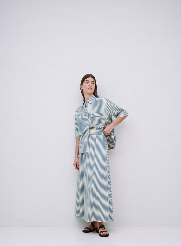 Bubble Long Skirt in Green Stripes from Yerse