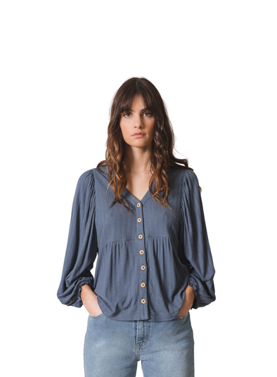 Long Sleeve Blouse in Indigo from Indi & Cold