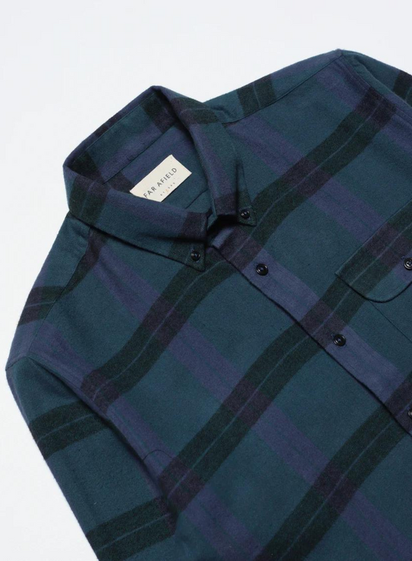 Larry LS Check Shirt in Meteorite Black/Insignia Blue from Far Afield