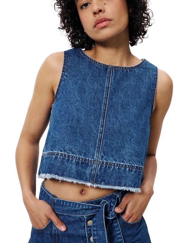 Dafne Cropped Denim Top in Blue Jean from FRNCH