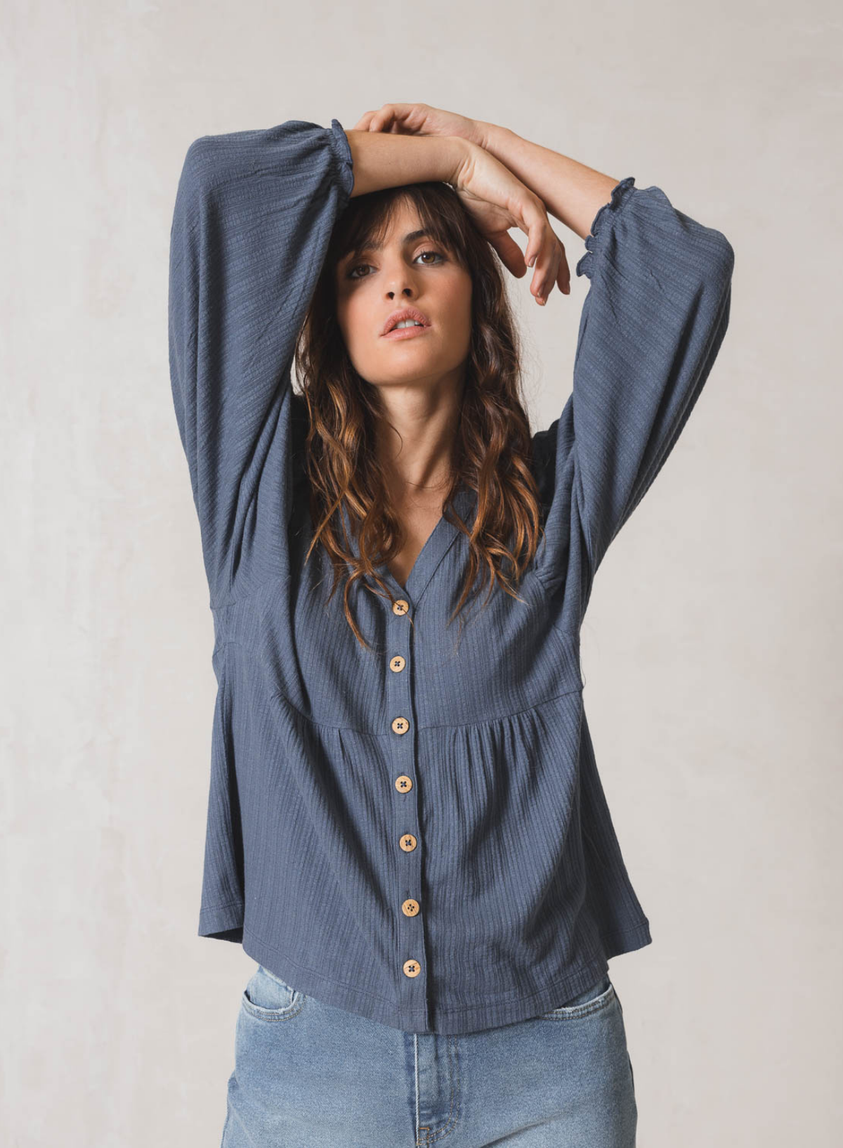 Long Sleeve Blouse in Indigo from Indi & Cold