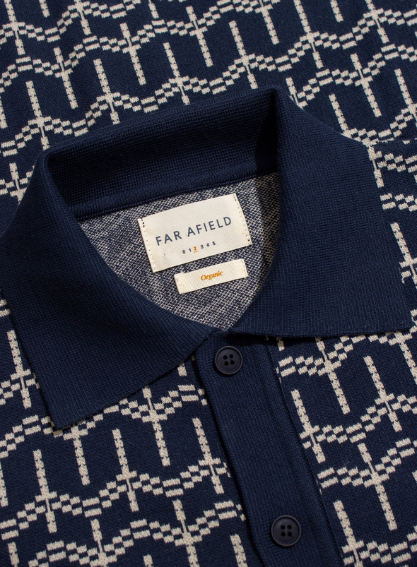 Zigger Cardigan in Navy Iris Palm Tree from Far Afield