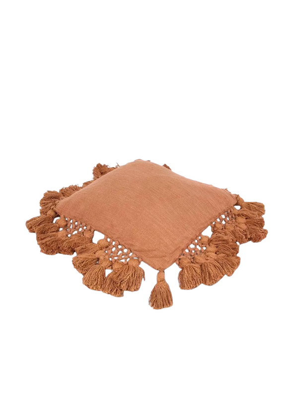 Dark Nude Cushion with Tassels from Madam Stoltz
