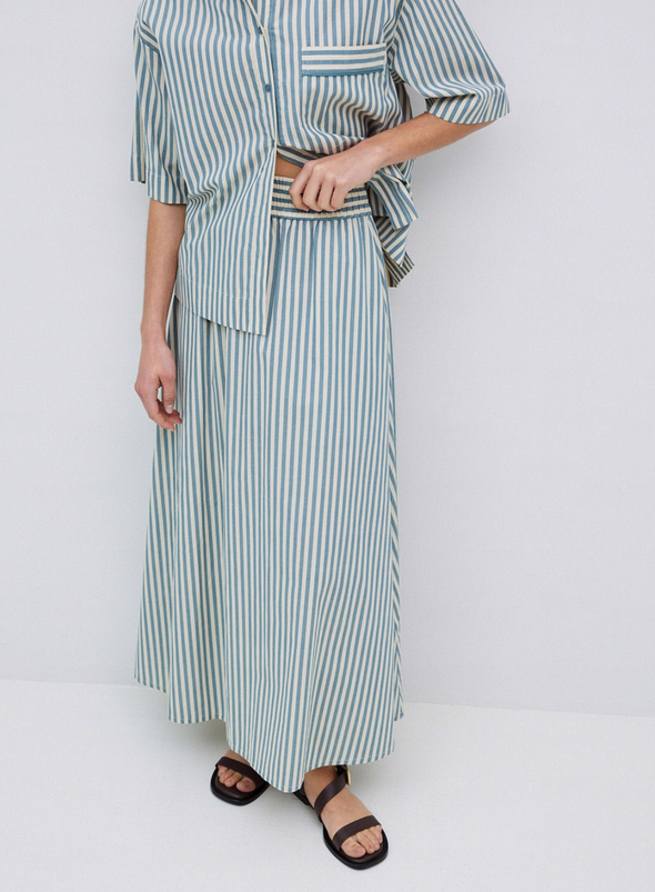Bubble Long Skirt in Green Stripes from Yerse