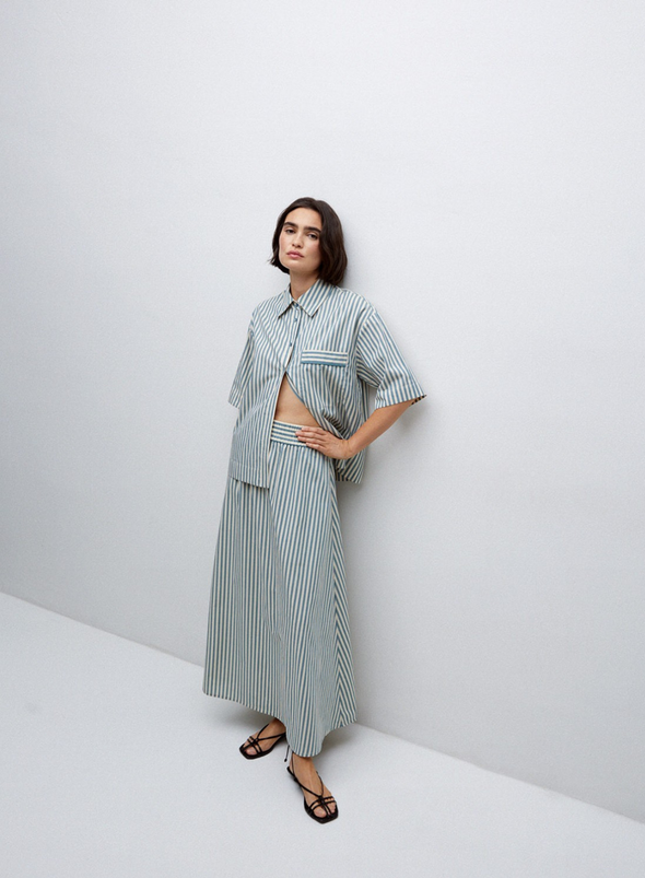 Bubble Long Skirt in Green Stripes from Yerse