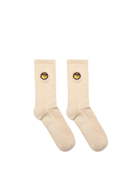 Embroidered Socks in Off White Sunny Motif from Far Afield