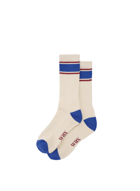 Sports Sock Running Stripe in Ecru/Blue from Wax London