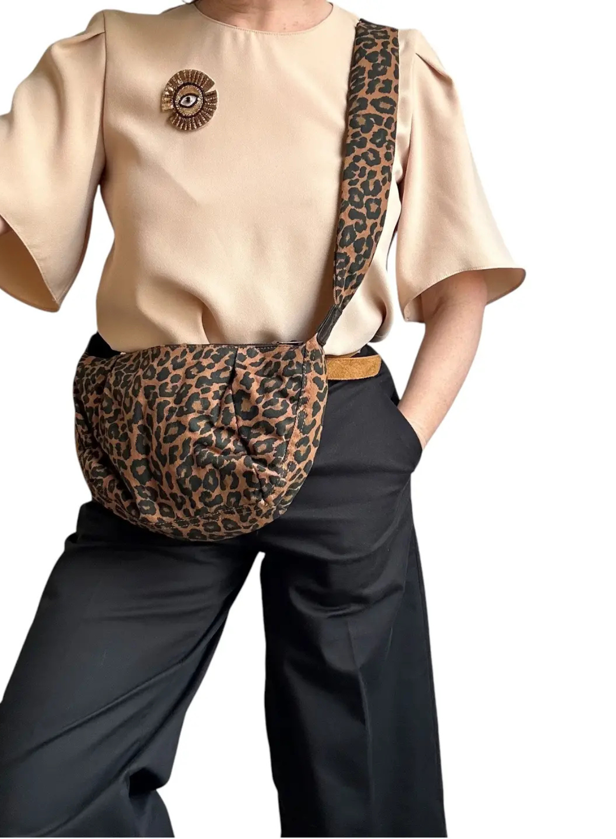 Small Brixton Cross Body Sling Bag in Brown Leopard from Sixton