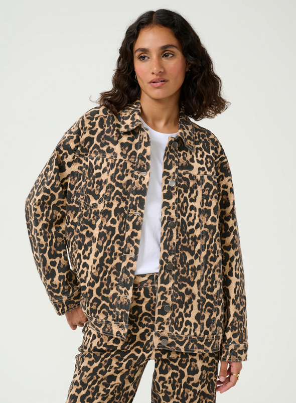 Leonora Denim Jacket in Naturel Leopard from Kaffe