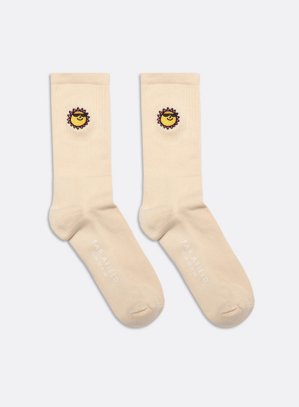 Embroidered Socks in Off White Sunny Motif from Far Afield