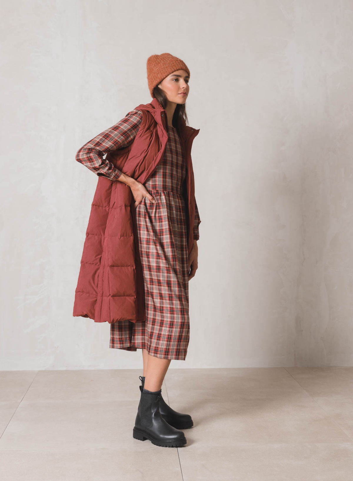 Midi Dress in Red Check from Indi & Cold